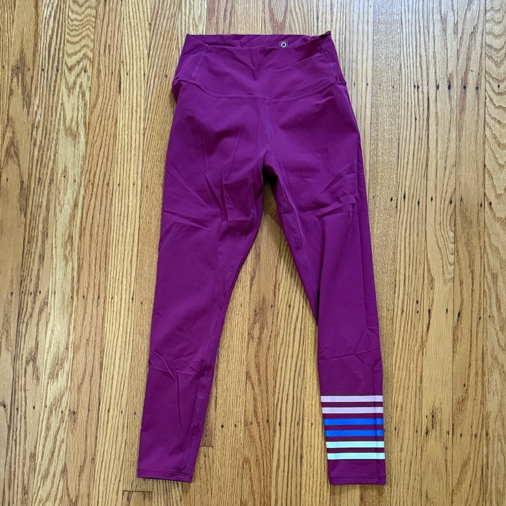 Addison Bay Purple Leggings with Multicolor Stripes